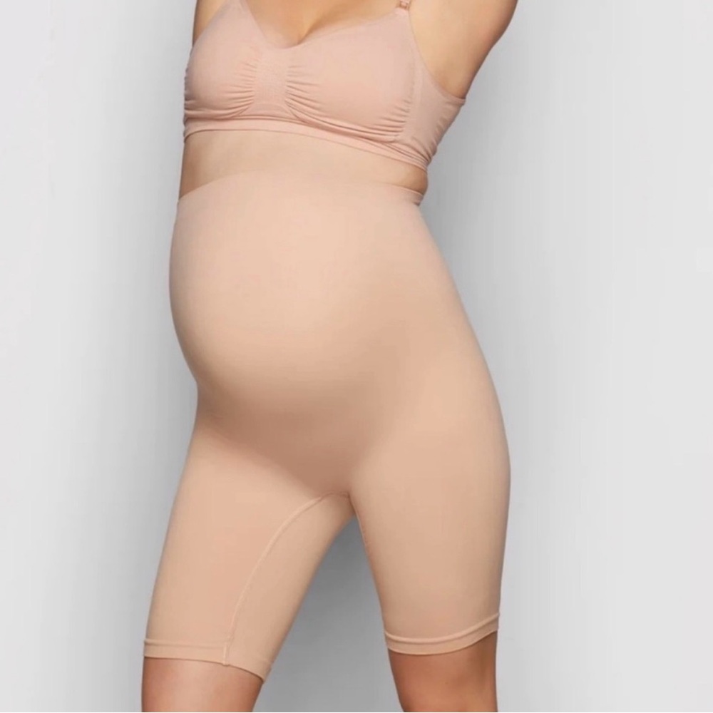 Skims Maternity Mid Thigh Sculpting Shorts in Clay
